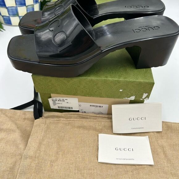 Women’s Gucci, rubber block, low heel slides, size 41 made in Italy - Picture 5 of 12